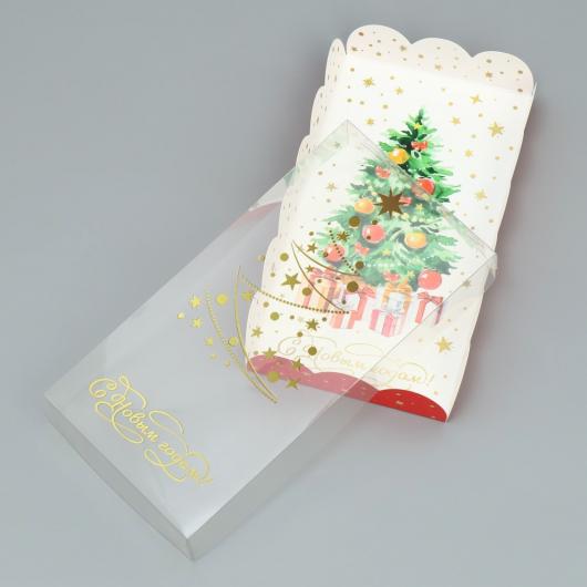 Коробка для кондитерских изделий с PVC-крышкой «С Новым годом!», ёлочка, 10,5 × 21 × 3 см