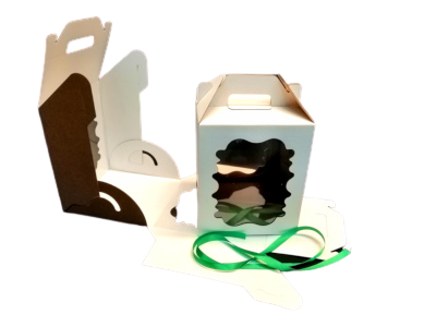 Коробка для торта 20 см*20 см*22 см с окном и ручкой белая 20 шт