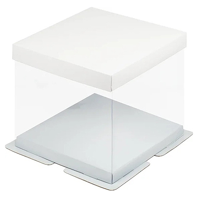 Коробка для торта с пластиковой крышкой 26 см*26 см*28 см белая  ПРЕМИУМ с пьедесталом
