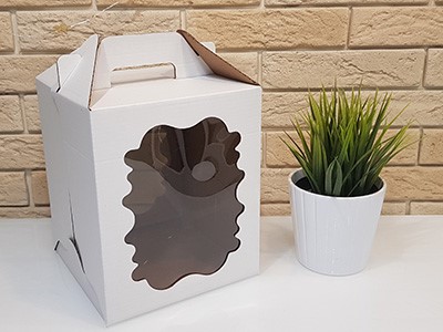 Коробка для кулича 18х18х22 см белая с ручками и окном 